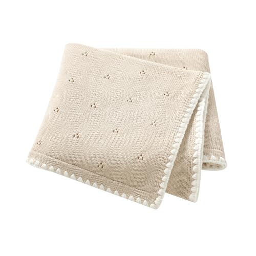 Image of Baby Blanket Knit Ultra Soft Swaddle Receiving Blankets for Boys & Girls Cotton Knitted Newborn Infant Toddler Nursery Crib 30 x 40 Inch