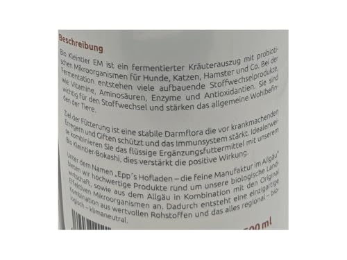 Bio Kleintier EM - Ergänzungsfuttermittel 500ml Glasflasche effektive Mikroorganismen für Hunde, Katzen, Hamster und Co. fermentierter Kräuterauszug