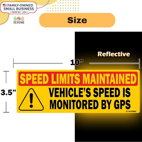 Image of TOTOMO Red Vehicle Speed Monitored by GPS Safety Sticker, Speed Limits Maintained, 2-Pack, 10 inch x 3.5 inch Reflective Warning Decal for Fleet Vehicles, Trucks, Vans & Commercial Vehicles