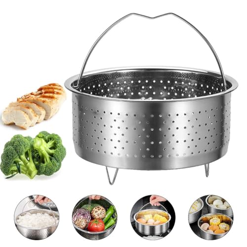 Vaporera de Acero Inoxidable, Acero Inoxidable Cocinar al Vapor a Presión de Arroz Multifunción Cesta de Limpieza de Frutas con Mango para Verduras, Pescado, Huevos(17,5cm)