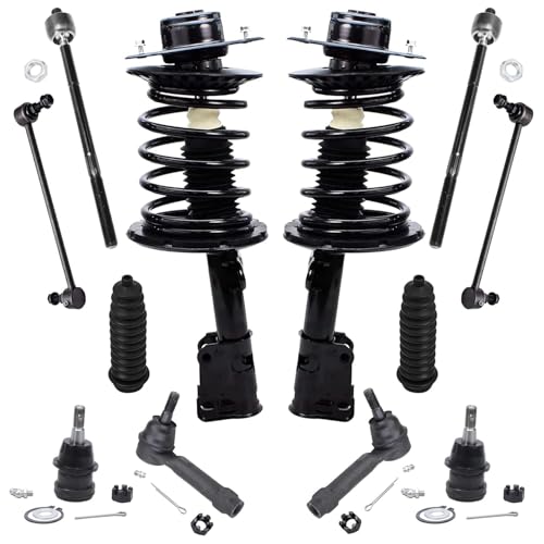 Image of Detroit Axle - 12pc Front Suspension Kit for 01-04 Chrysler Town & Country Dodge Grand Caravan, 01-03 Voyager, Struts and Coil Spring Lower Ball Joints Sway Bars Tie Rods Boots Replacement