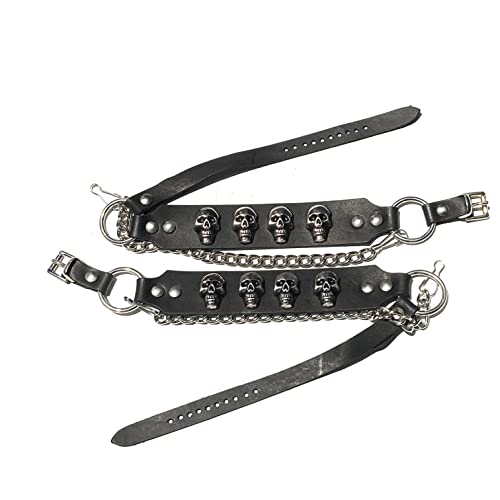 Dangerous Threads Biker Boots Boot Chains Black Topgrain Cowhide Leather with Cast Skulls