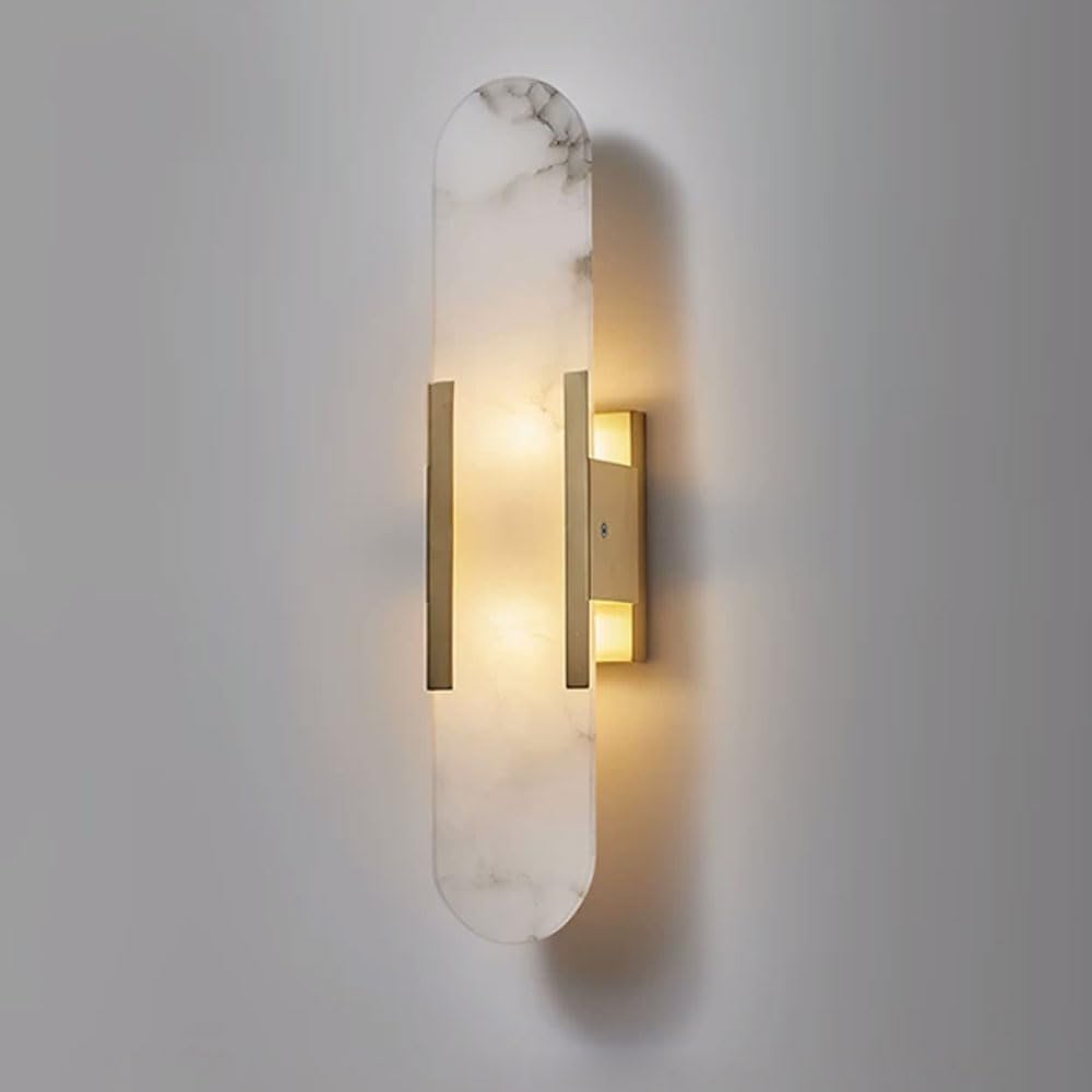 SSBHDM 13.7 Inch Oval Marble Wall Light, G9 Natural Alabaster Wall Light, Nordic Style Hardwired Wall Sconce, Restaurant Living Room Balcony Wall Mounted Lighting Fixtures