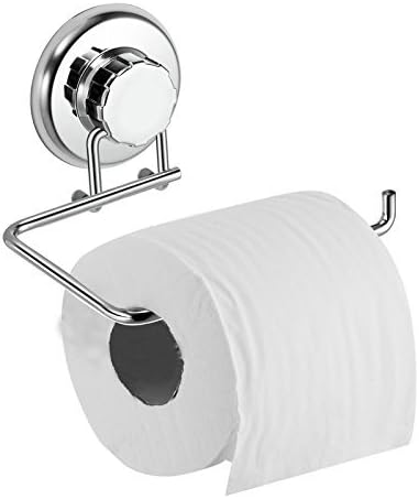 HASKO accessories - Powerful Vacuum Suction Cup Toilet Paper Holder – Wall Mount Stainless Steel Tissue Roll Dispenser for Bathroom & Kitchen – Can be Mounted on Clean Flat Smooth Surface (Chrome)