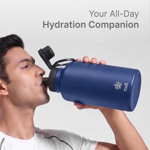 Image of CULT Stainless Steel Water Bottle 2 Litre with Sports Cap | Leakproof Gym Flask for Office, Travel & Workout | Durable Large Capacity Metal Hydration Jug (Blue)