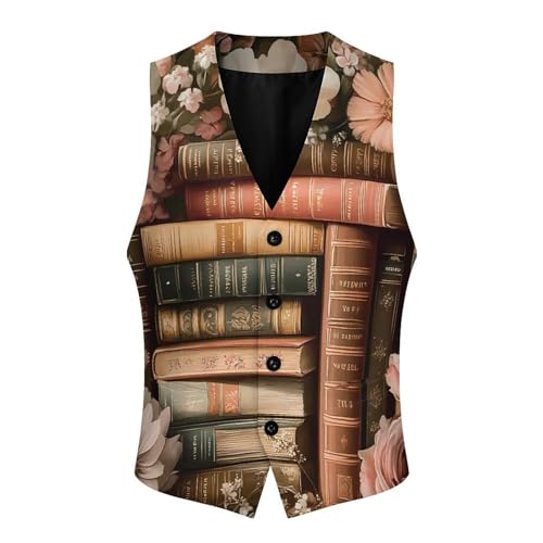 Book Flower Men's Suit Vests Dress Vest V-Neck Waistcoat Slim Business Formal with Pocket4