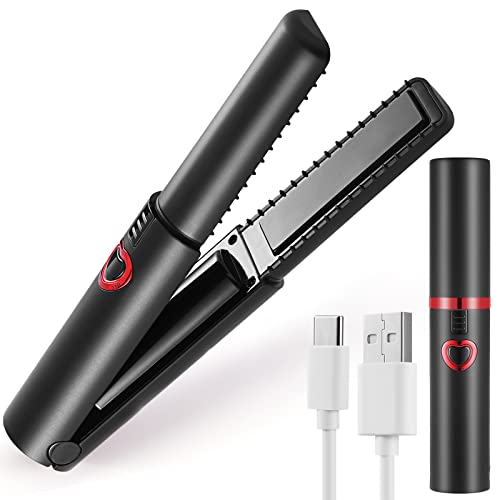 Cordless Hair Straightener, Mini Cordless Flat Iron 2 in 1, Portable with USB-C Rechargeable 4800mAh Battery, Ceramic Plate, Anti-Scald & 3 Adjustable Temp, Dual Voltage, Travel Size Preferred Gifts