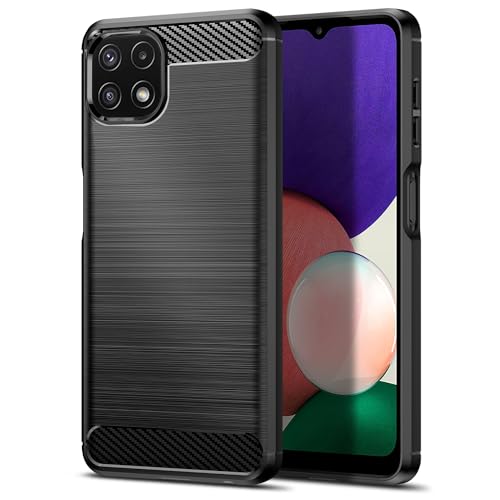 Qiinogow Cover Compatibile con Samsung Galaxy A22 5G/F42 5G/Wide5, Custodia per Telefono Slim Fit con Antiurto, Anti-Graffio, Case Protettiva in Gomma TPU in Fibra di Carbonio, Nero