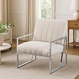SEYNAR Accent Chairs Mid Century Modern Chair Metallgestell mit weicher Polsterung, bequemer Samt Armstuhl für Schlafzimmer, Wohnzimmer und Wartezimmer(Creme Weiß)