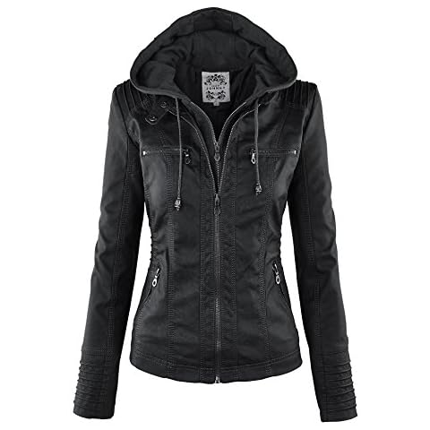 Made By Johnny MBJ WJC663 Womens Removable Hoodie Motorcyle Jacket L Black Cover