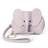 Small Leather Coin Purse for Women Cute Elephant Change Purse for Girls Zipper Coin Pouch Wallet with Key Chain and Wrist Strap (4-Purple)