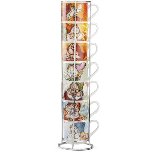 Egan, Porzellan, Set mit 7 Kaffeetassen Sieben Zwerge + Metalrack