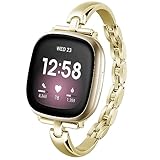 Silm Metal Band Compatible with Fitbit Versa 4/Fitbit Sense 2 Band Cute Women, Bling Jewelry Strap Replacement Compatible for Fitbit Sense/Versa 3 Women (Gold)