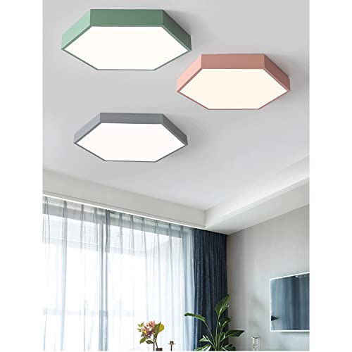 Lustre LED mince plafonnier hexagonal gris 50cm chambre 6000K - 3