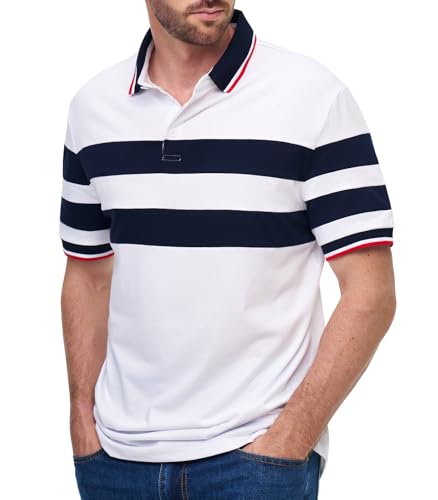 Zetieny Polo Hombre Manga Corta Contraste Polos a Rayas con Bloques de Color Camiseta Casual de Verano