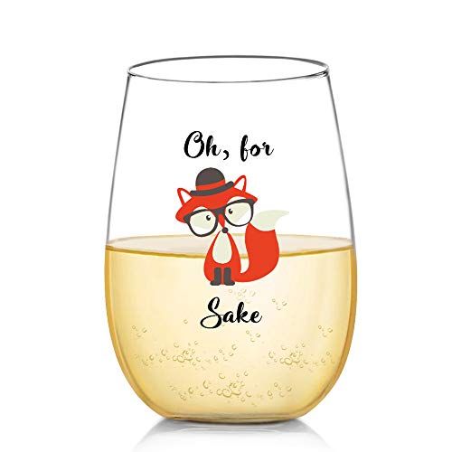 Oh, For Fox Sake Funny Glass Unique Fox Themed Birthday Gifts for Men or Women, Fox Lover Gifts for Him or Her, Perfect Idea for Office Coworker and Best Friend, 17 oz Stemless Wine Glasses