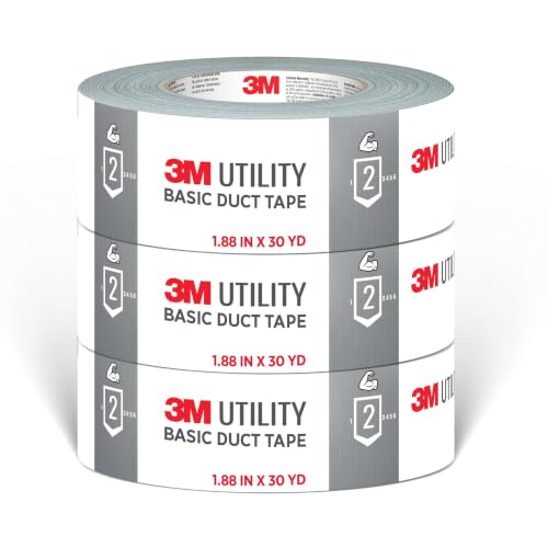 Image of 3M Utility Basic Duct Tape, 1.88 in x 30 yd, 3 Rolls, Moisture Resistant, Great for Light Duty Temporary Indoor Repairs for Tile, Laminate, Plastic, Wood, and Glass, Tear by Hand (1030-3PK)
