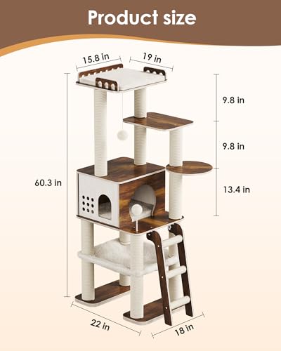 Torre moderna para gatos 60.3 pulgadas multi-niveles miniatura 7