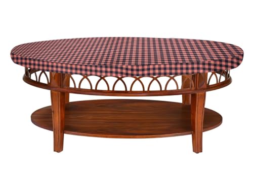 Image of The Furnishing Tree Elastic Oval Center Table Cover WxL 16x48 in Inches Polyester Checkered Pattern Beige