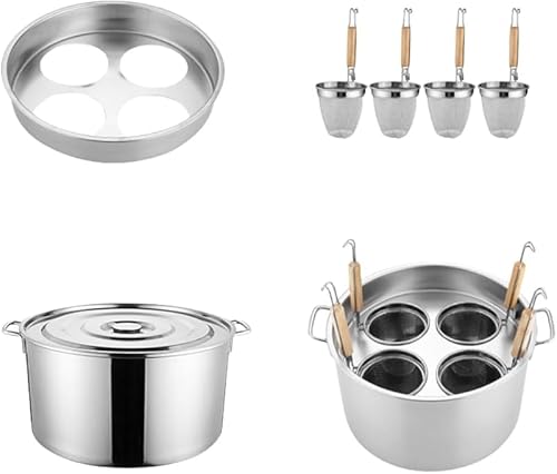 KryZaro広いピンクフェンス 4 個セット ステンレス鋼ザル 釣りマラタンセット 調理麺フィルター 大スプーン付きパウダーフェンスラック