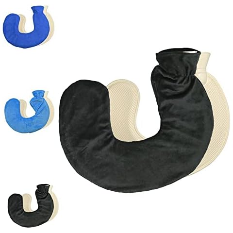 Ram® Neck and Shoulder Fitting 1L Hot Water Bottle with Soft, Removable and Washable Fleecy Cover Black Cover