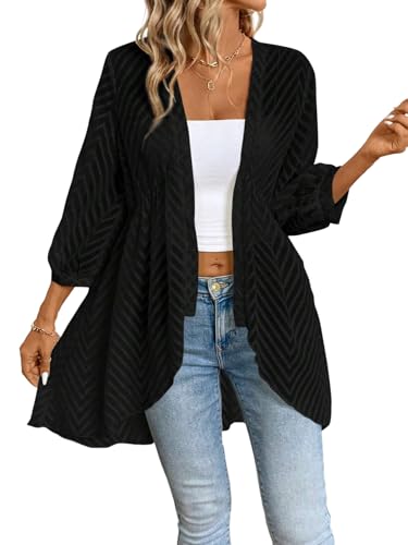 MARZXIN Womens Plain Cardigans Ruffle Hem Lightweight Casual Sweater Cardigan