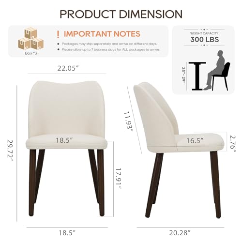 Image of MALOL Dining Chairs Set of 6, Upholstered Fabric Kitchen Chairs with Curved Back, Padded Seat and Solid Wood Legs, Modern Dining Chair for Kitchen Dining Room, Beige