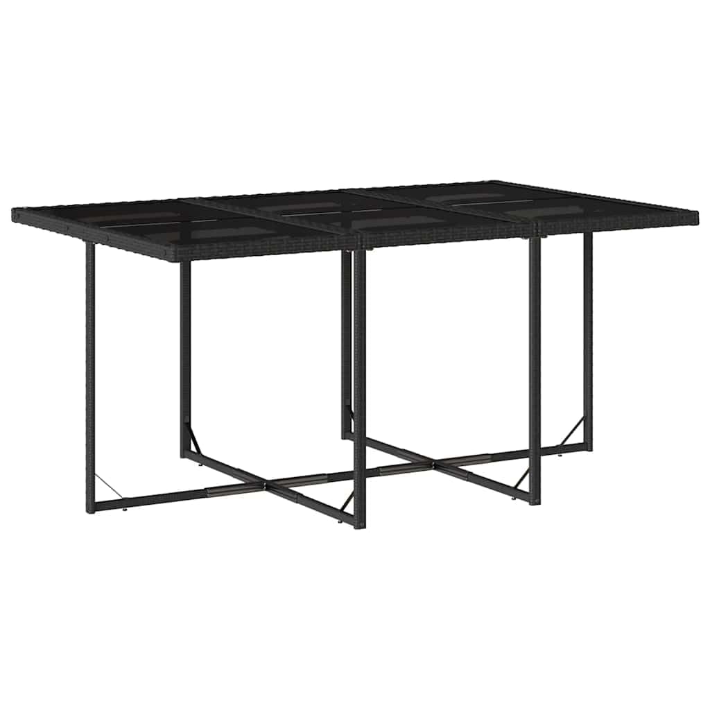 Tavolo da pranzo da giardino nero in polyrattan con cuscino, sedie pieghevoli, piano in vetro temperato, resistente ai raggi UV, per terrazza, balcone, sala da pranzo