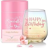Gifts for Women Birthday Wine Glasses Happy Birthday Gifts Drinking Cups Unique Birthdays Gift ideas for Her Best Friends Mom Sister Girlfriend Wife Pink Birthdays Decorations
