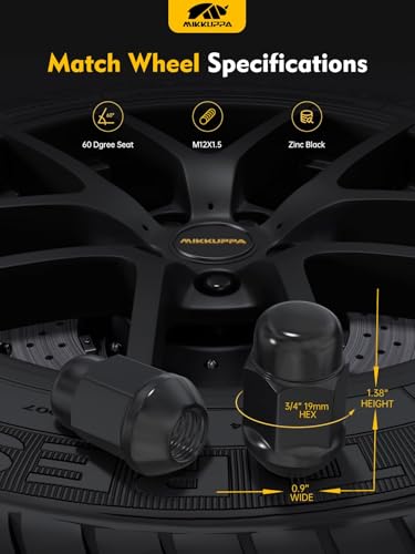 Image of MIKKUPPA 24PCS M12x1.5 Lug Nuts, Replacement for Toyota Tacoma Tundra FJ Cruiser Ford Bronco Ranger Hilux Chevy S10 D-Max Aftermarket Wheel Black Closed End Tire Nut