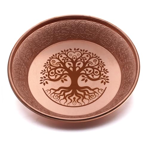Amitofo Copper Offering Ritual Bowl - Carving Tree of Life Brass Decorative Plate Great for use Witches,Smudging, Incense Burner Holder,Candle Dish, Ash Catcher,Jewelry Dish,Keys Basket