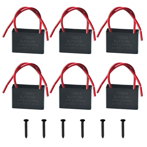 GTIWUNG 6 Piezas CBB61 1.0μF 450V Condensador de Arranque de Motor con Alambre 1uF AC 50/60Hz Acondicionado Ventilador Motor Condensadores de Funcionamiento