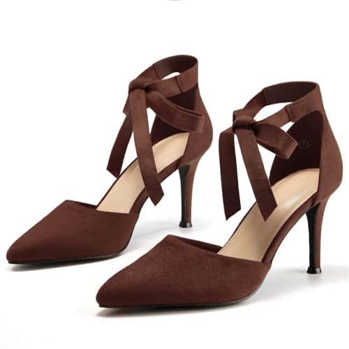 Image of Womens High Heel Pointed Toe Pumps Ankle Tie Classic Office Special Dress Party Shoes