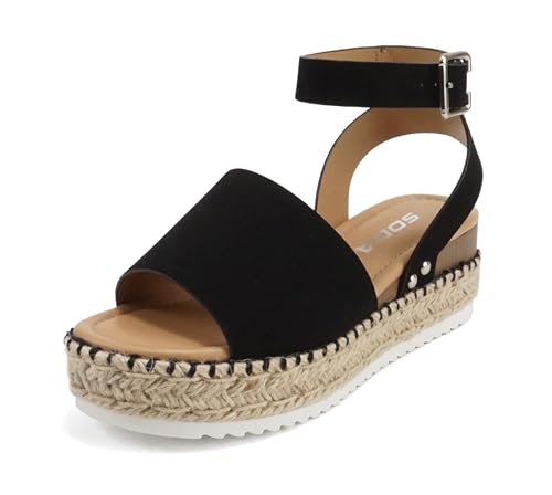 Image of Soda Topic Open Toe Buckle Ankle Strap Espadrilles Flatform Wedge Casual Sandal