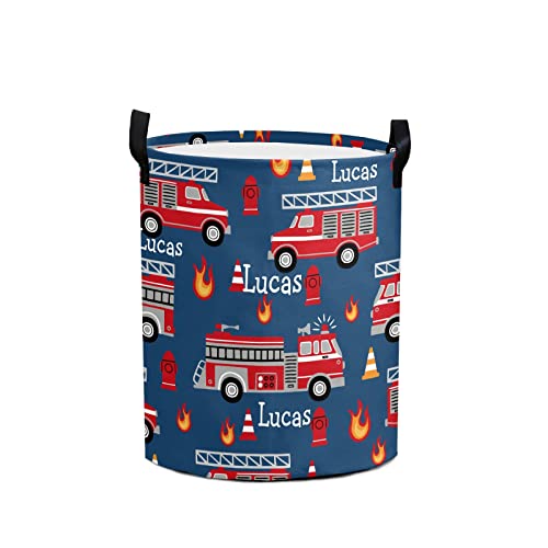 Personalized Laundry Basket,Fire Truck Custom Storage Bins Laundry Hamper with Name Collapsible Toys Organizer Gift