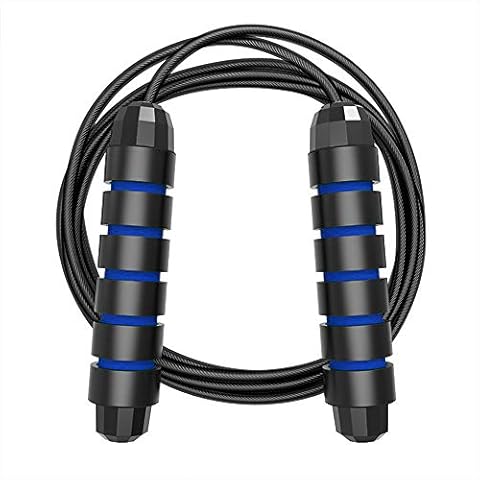 Adjustable Jump Rope - Cardio Jumping Rope for Men, Women, and Children of All Heights and Skill Levels - Great for Crossfit Training (Blue) Cover