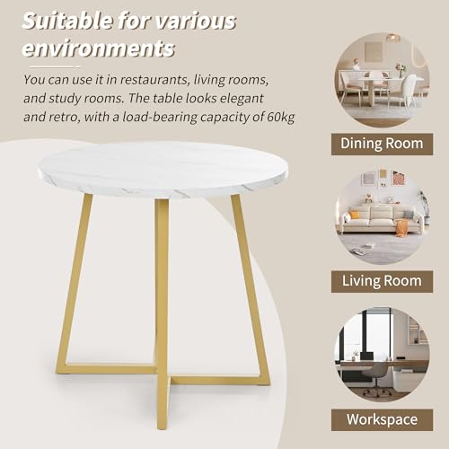 BOSTEU Round Kitchen Dining Table for 2-4 Persons, Circular Dinner Table with Metal Frame Marble Design, Space-Saving Living Room Furniture - Image 3