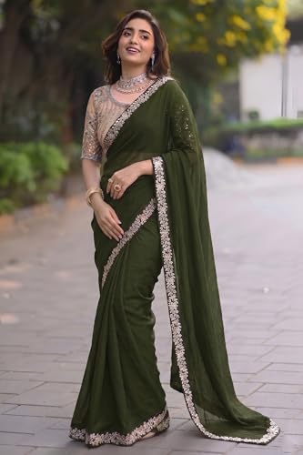 Image of Women's Designer Bollywood Soft Georgette Heavy Embroidery Sequins Work Sarees For Wedding With Blouse Piece