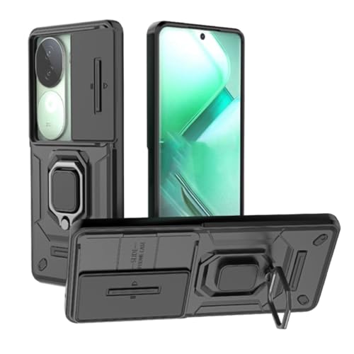 Image of SHINESTAR Tough Armor Vivo V40e / iQOO Z9s 5G Bumper Back Case Cover | Ring Holder & Sliding Camera Shield Cover | 360 Degree Protection Back Case Cover for Vivo V40e / iQOO Z9s 5G (Black)