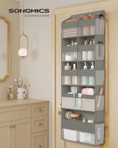 SONGMICS-Over-the-Door-Organizer-5-Tier-Extra-Large-of-9-Compartments-door-storage-Heavy-Duty-Transparent-Dove-Gray-TINA-Collection-URDH009GD01