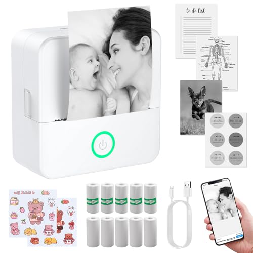 eSynic Mini Imprimante Portable Compatible avec Android et iOS Imprimante Thermique sans Encre ni Toner Connexion Bluetooth Impression en Noir et Blanc avec...