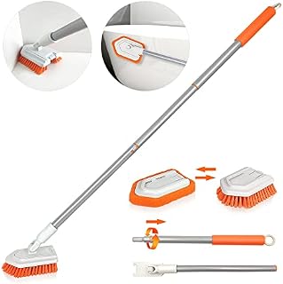JEHONN Bathroom Tile Cleaner 2 in1 Shower Cleaning Brush Telescopic Long Handle Scrubbing Brush Bath Scrubber for Floor Bathtub Tub Tile Sink Wall