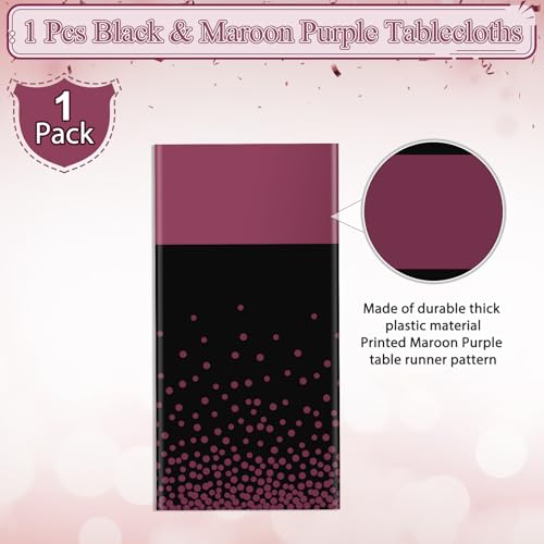 Image of 1Pcs Black and Maroon Tablecloth Party Decorations,Plastic Black Table Cloth Printed Maroon Table Runner Disposable Rectangle Table Cover for Birthday Wedding Graduation Anniversary Party,54x108Inch