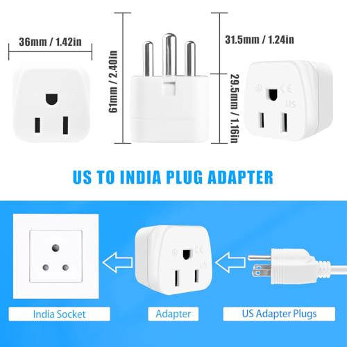 Ofoaeea Us To India Plug Adapter,Type D Plug Adapter India Power Adapte Us To India, Bangladesh, Maldives, Pakistan Travel Adapter 2 Pack thumb #3