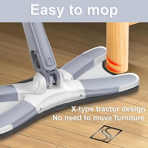 Image of Raxon Innovation Hands-Free Squeeze Mop for Floor Cleaning| Flat Squeeze Magic Mop with Telescopic Stick, Two Reusable Microfibre Pad Steel Fiber Ru Wet PVA Mop (X-MOP)