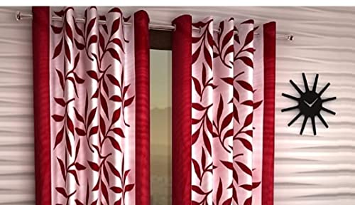 Image of Woah Polyester Floral Door Curtain Door Window Curtain Premium Polyester Weaved Parda Modern Parde for Living Room Bedroom Home Office Screens Eyelet Ring 9-feet (Red D-2)
