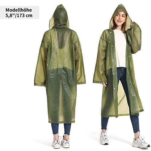 Opret 2 Stück Regenmantel Durchsichtiger Regenponcho für Damen Herren, Wiederverwendbar Wasserdicht Regencape Regenjacke, Eva Atmungsaktiv Regen Zubehör für Wandern Radfahren Camping Reisen