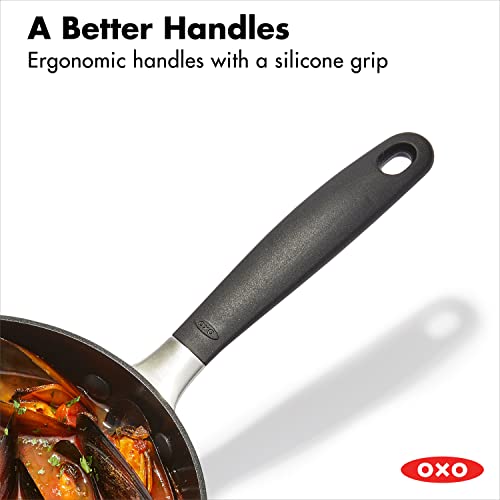 Image of OXO Good Grips 1QT and 2QT Saucepan Pot Set with Lids, 3-Layered German Engineered Nonstick Coating, Stainless Steel Handles with Nonslip Silicone, Black