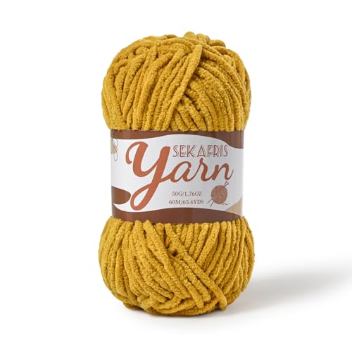 Image of Fluffy Velvet Yarn for Crocheting,Baby Blanket Yarn for Crocheting Soft,50g(65.6yds) Amigurumi Yarns,Plush Chenille Crochet Yarns,Puzzle Yarn for Crochet Weaving Craft(Turmeric)