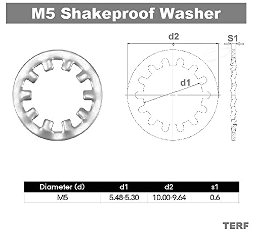 TERF® 30 Pcs Shake Proof Washer M5 Zinc Plated Steel Shakeproof Internal Tooth Star Lock Washers - Image 3